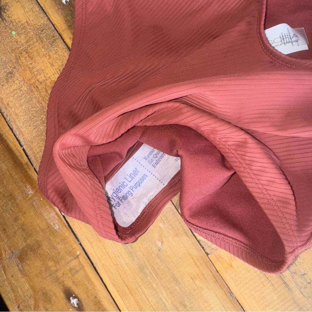 Rust Ribbed Strapless Swimsuit - Picture 4 of 6